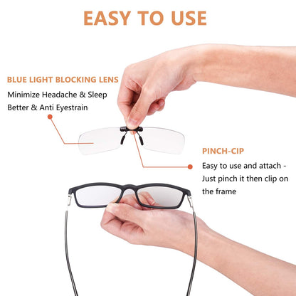 FONHCOO Clip-on Blue Light Blocking Glasses Night Driving Sunglasses 2 Pack Lens over Prescription Glasses for Women Men (2 Pack Transparent Blue Light Blocking Lens)