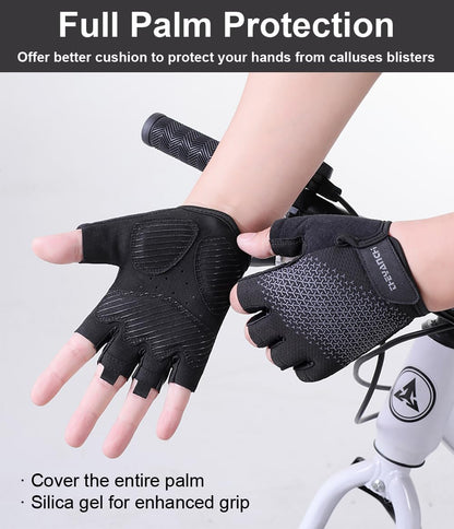 SUJAYU Fingerless Workout Gloves for Men Women Bike Gloves for Men Cycling Bicycle Accessories, Guantes para Bicicleta Hombre Guantes Ciclismo Hombre (Black, Medium)