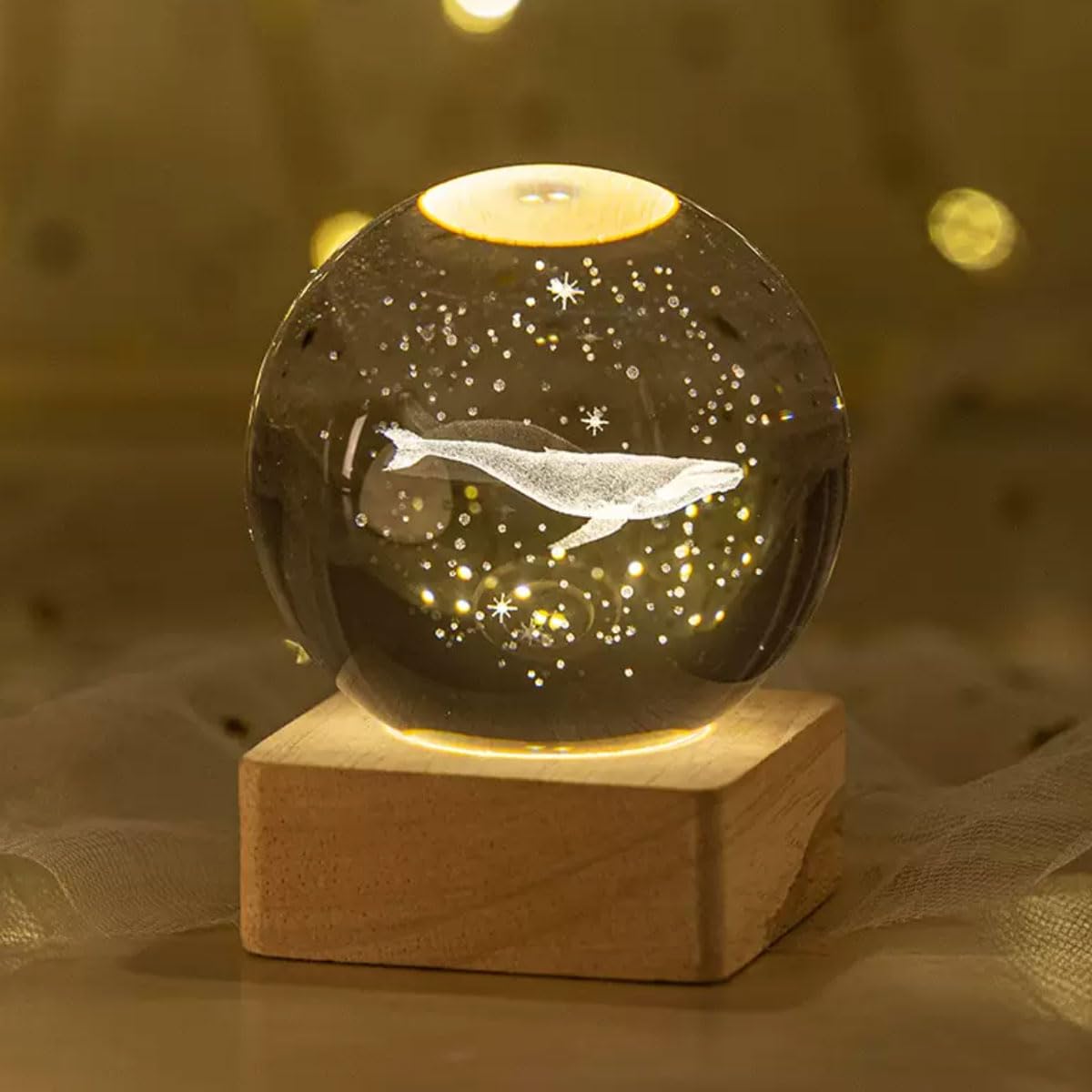 yingpei.KJ 3.14-inch 3D Animal Creative Crystal Ball for Girlfriend, Wife, Mother, Couple, Children Christmas Gift Crystal Glass Ball Base Lighting (Whale)