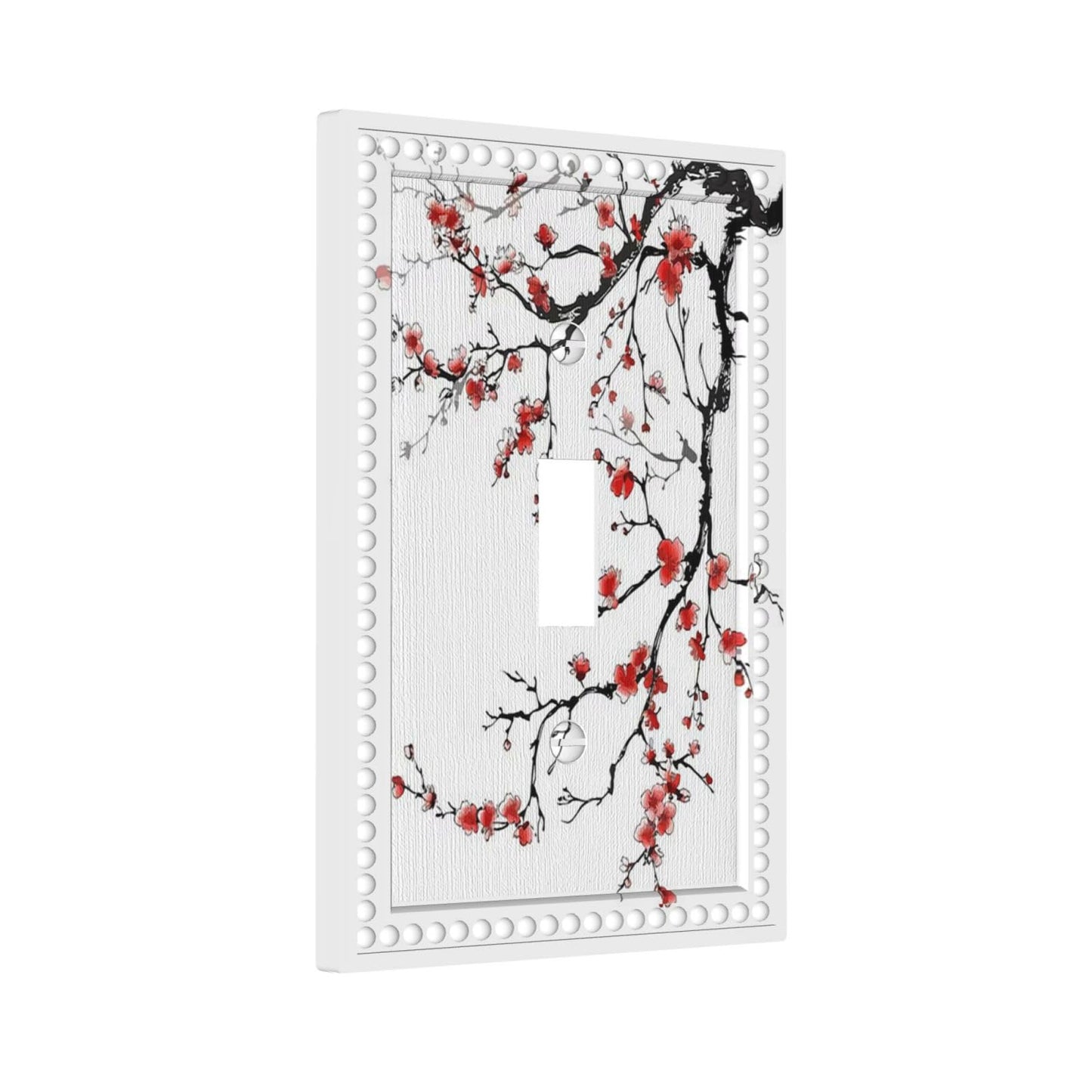 Red Plum Blossom 1 Gang Light Switch Plate Oriental Asian Chinese Traditional Ink Painting Classic Art Natural Creative Single Toggle Wall Plate Cover Switchplate Faceplate Japanese Ink Abstract Decor