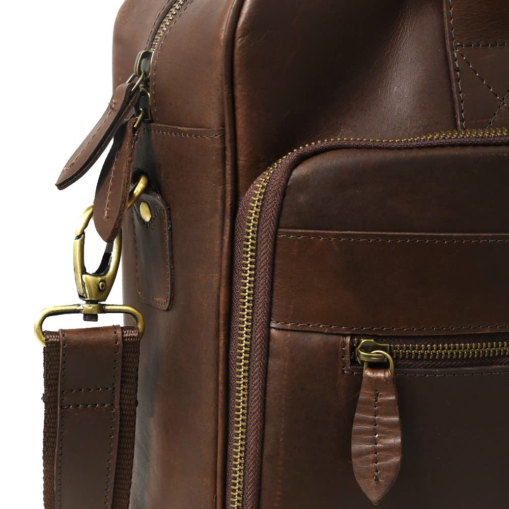 Gratlin Full Grain Buffalo Leather Briefcase For Men | Handcrafted Genuine Leather Messenger Bag for Men & Women | Brown Leather Laptop Bag for Men | Best Leather Bag Satchel Computer Case in 16 Inch