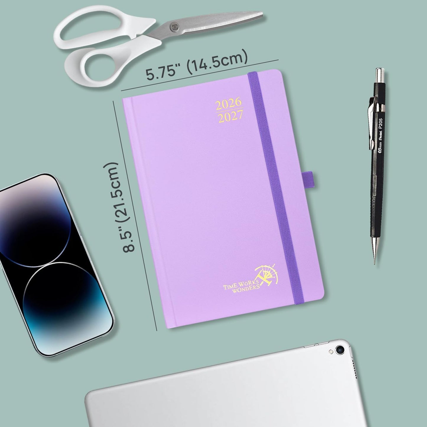POPRUN 2026-2027 Daily Planner One Page Per Day (Medium - 5.75" x 8.5") - Academic Calendar Book(July 2026 - June 2027), 2026 Day Appointment Book with Pen Holder, Hardcover - Pacific Green