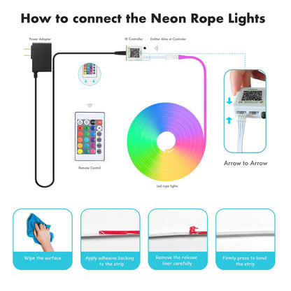MFWW Neon Rope Lights, 33FT RGB LED Strip Lights, App Control, IR Remote, Outdoor IP67 Waterproof, Music Syncing, Flexible DIY Design for Bedroom, Gaming, Party, Christmas Decor