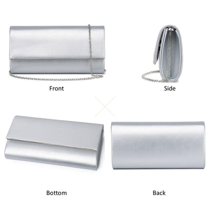 DETARA Women Evening Bag Vegan Leather Clutch Purse Shoulder Crossbody Envelope Bag for Party Wedding Prom Bridal (Silver 1818)