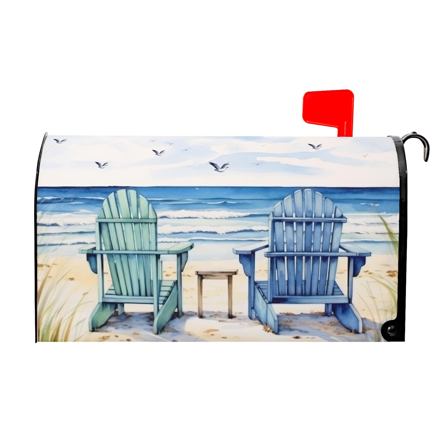 Summer Beach Life Nautical Coastal Theme Mailbox Covers - Magnetic, Standard Size 21x18 Inch, Blue Ocean Seagull, Waterproof, Garden Yard Outdoor Decor