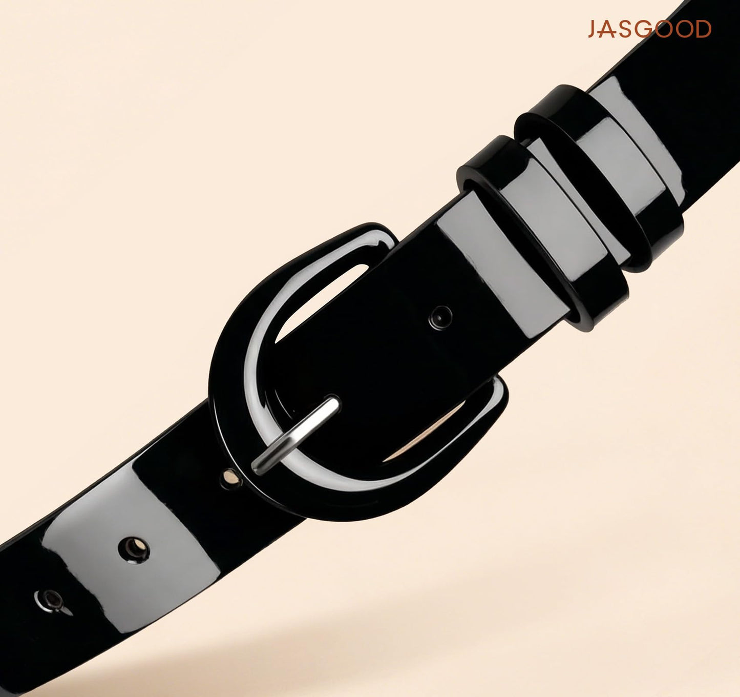 JASGOOD Women Patent Leather Belt for Jeans Pants Vintage 50s Women Belt for Dress,Black