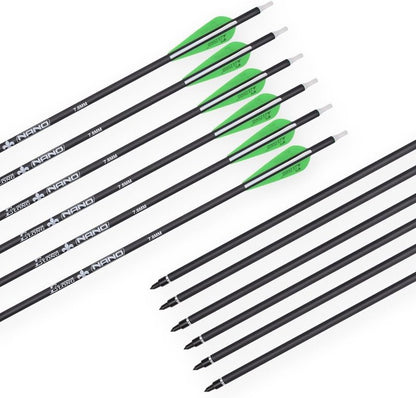 Carbon Arrows for Archery Bow - Hunting Target Practice with Removable Tips | 26, 28, 30 Inch, Spine 500, 6PCS/12PCS