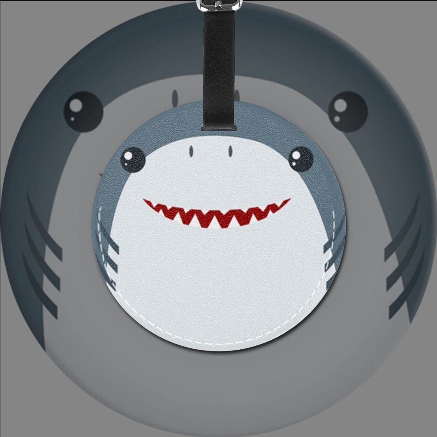 Luggage Tag Shark Face, Pu Leather Bag Travel Suitcases Id Identifier Baggage Label for Women Men Boys Girls