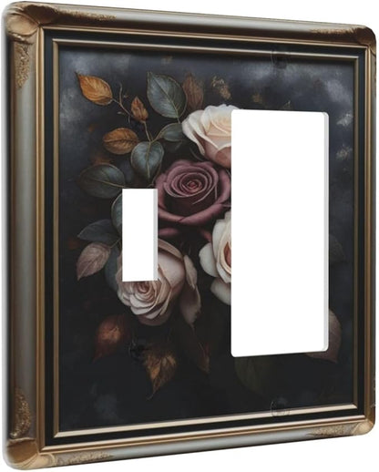 Decorative Art Light Switch Covers Elegant Rose Bouquet Art 2 Gang Single Toggle Rocker Combination Electrical Faceplate Switchplate Wall Plate for Home Decor