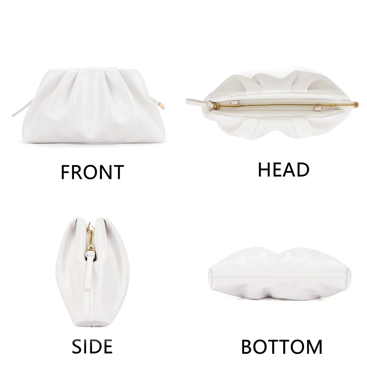 Milisente Clutch Purses for Women Shiny PU Leather Pleated Evening Clutch Bag With Shoulder Strap for Formal Wedding Prom (White)