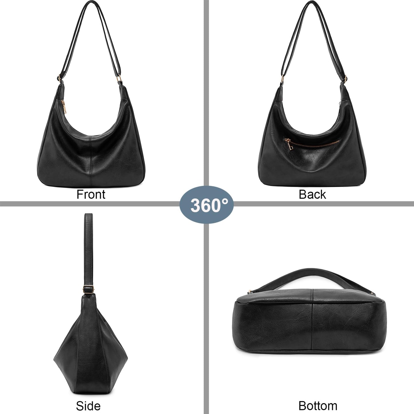 NIUEIMEE ZHOU Hobo Bags for Women Foldable Vegan Leather Shoulder Handbag Slouchy Tote Crossbody Purses