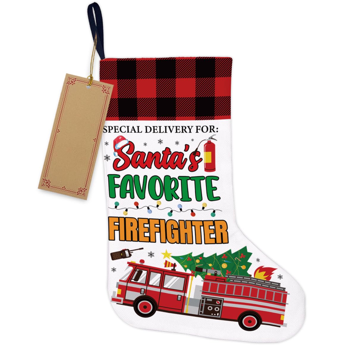 Firefighter Christmas Stocking Christmas Tree Decoration - Special Delivery for Santa's Favorite Firefighter Gifts Xmas Stocking Hanging for Fireplace Wall Stairs Holiday Xmas Decor 18x12 Inch
