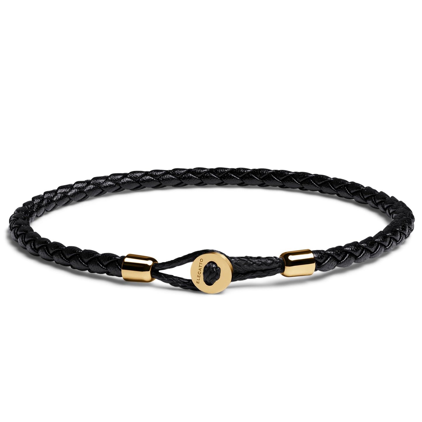 Elegatto Uno Premium Braided Leather Bracelet for Men | Full-Grain Leather with 18k Gold-Plated Stainless Steel Closure | Men’s Designer Bracelets | Gold Extra Large