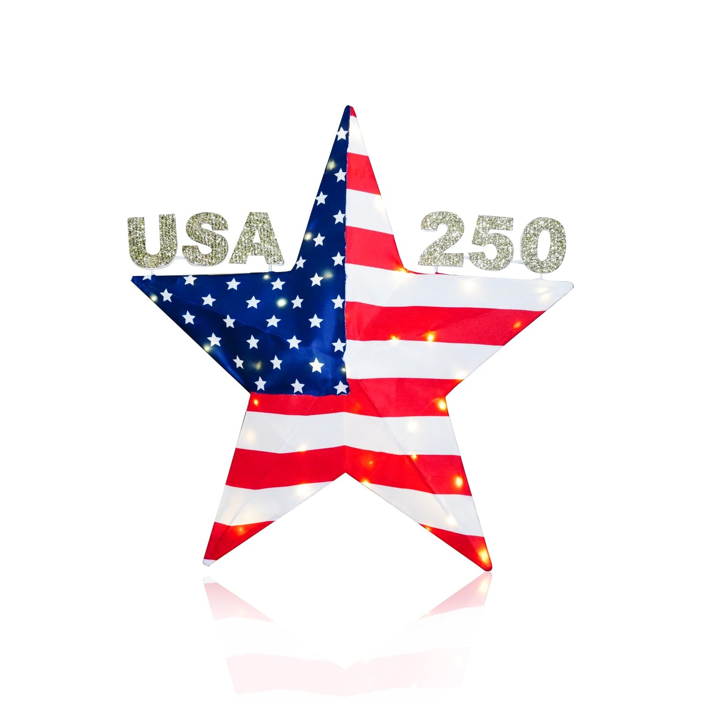 4th of July Decorations Light, USA 250 Lighted Patriotic Star with 38 Lights, American Flag Yard Decoration for Garden, Lawn, Porch, Red White and Blue Independence Day Decor