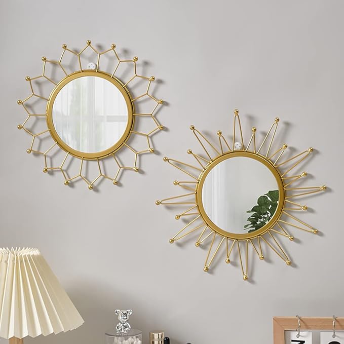 Gold Mirrors for Wall - Metal Sunburst Wall Mirror Room Decor & Home Decor, Boho Mirror Wall Decor Gifts for Women & Moms (Medium, Flower)