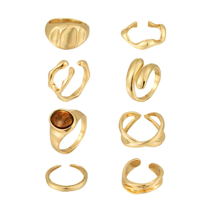 FAXHION 12PCS Gold Stackable Rings Set for Women, 18K Gold Plated Open Stacking Knuckle Ring, Adjustable Chunky Signet Band Statement Ring for Gift
