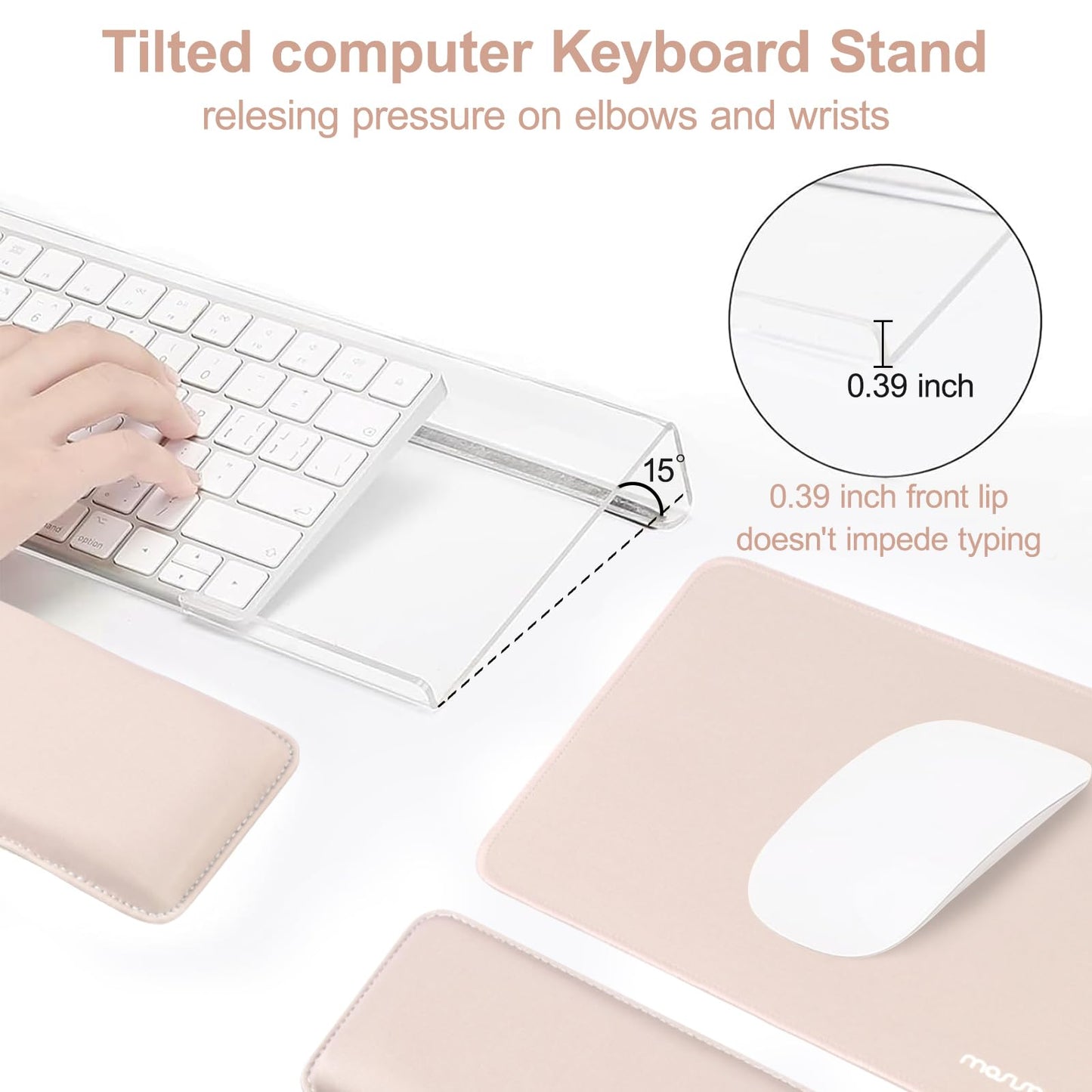 MOSISO Computer Keyboard Stand&Wrist Rest Support for Keyboard and Mouse, Large Rectangular Ergonomic Wrist Rest Mouse Pad Set, Pain Relief Easy Typing Non-Slip Cushion Pad for Home/Office, Apricot