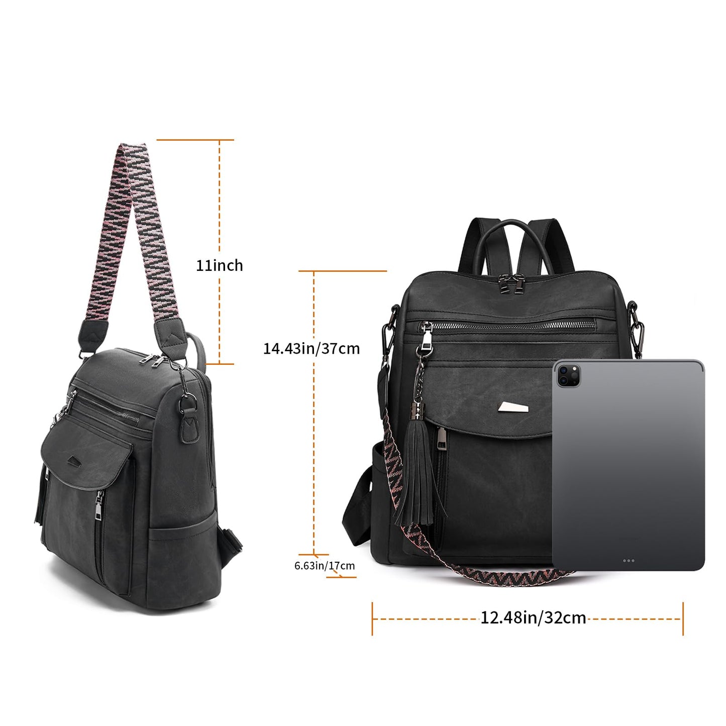 GAEKEAO Backpack Purse for Women Fashion Designer Ladies PU Leather Shoulder Bag Convertible Handbags for Travel Daily Use College Black