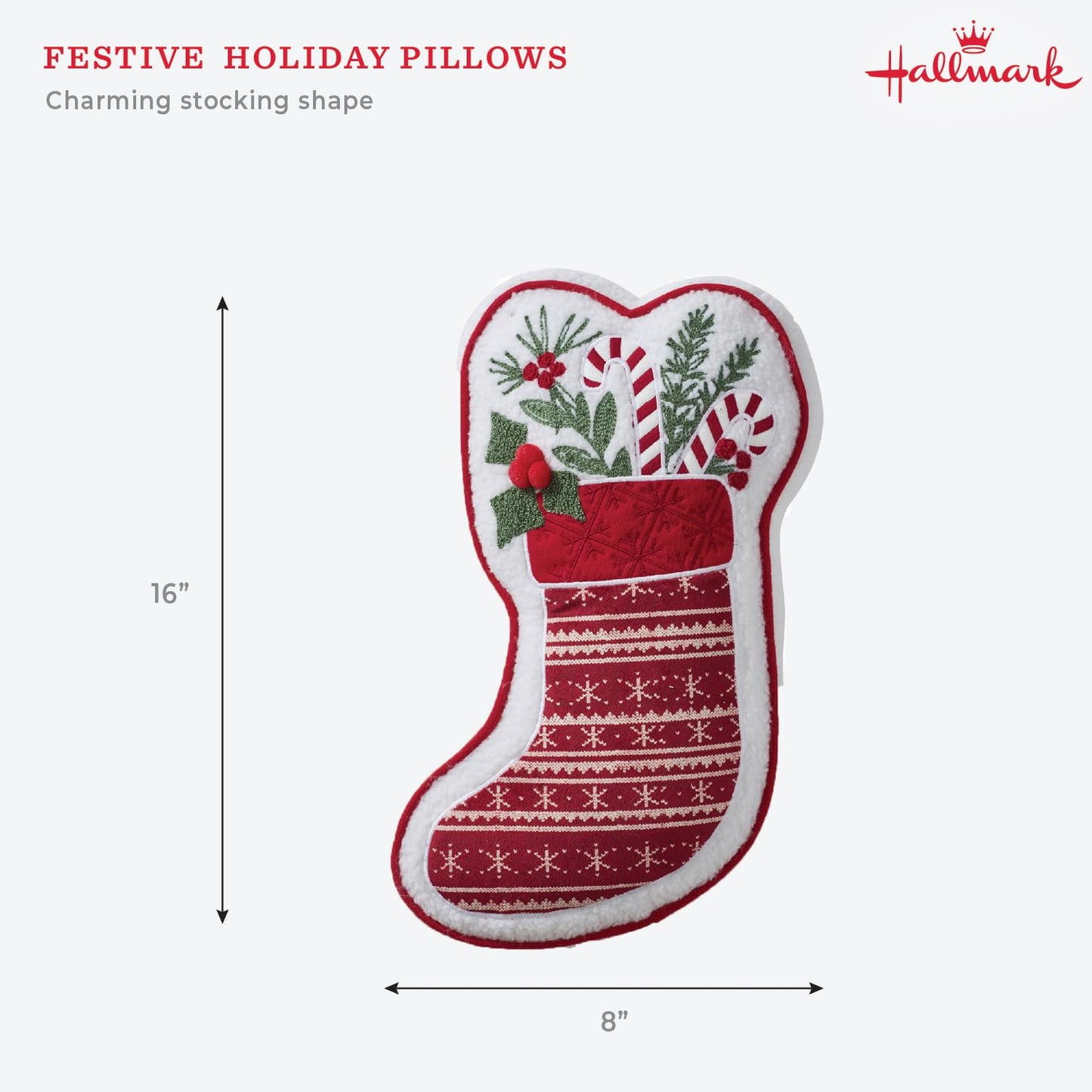 Hallmark - Decorative Throw Pillow for Couch or Bed, Holiday Home Décor, 8" x 16", (Sherpa Stocking, Red)