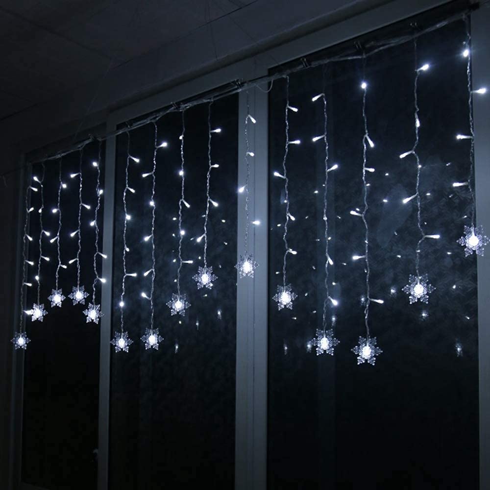 MBVBN LED Curtain Lights,19ft/6M 96 LED Snowflake Curtain String Lights Plug-in Memory Window Curtain Lights with 8 Modes Decoration for Christmas, Wedding, Party,Wall, Home Decorations (White)