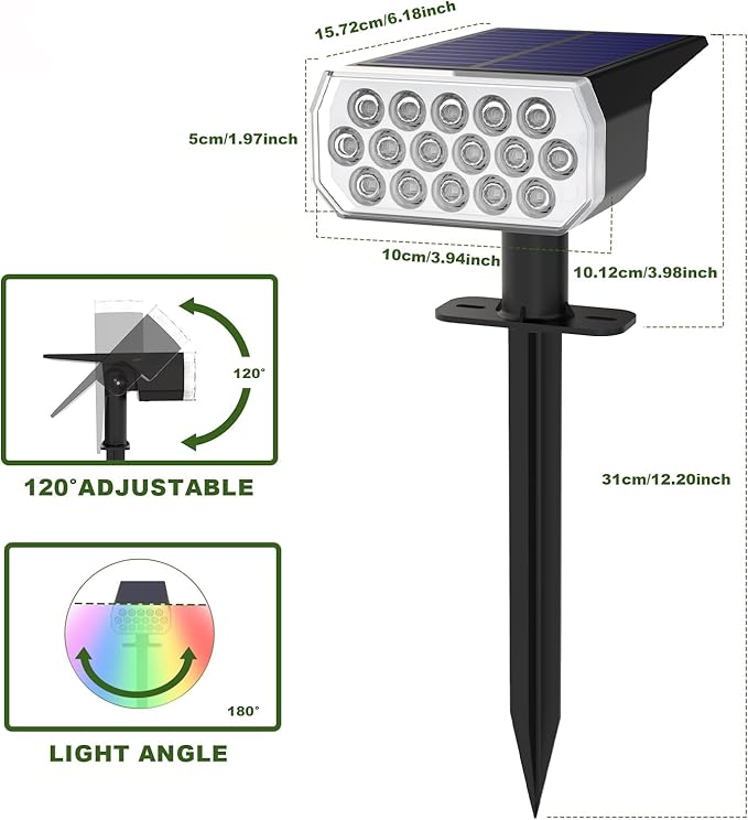 Solar Lights Outdoor Waterproof IP65, 8 Lighting Modes Multicolor Solar Spot Lights Outdoor, Landscape Spotlights for Garden Yard, 4 Pack RGB