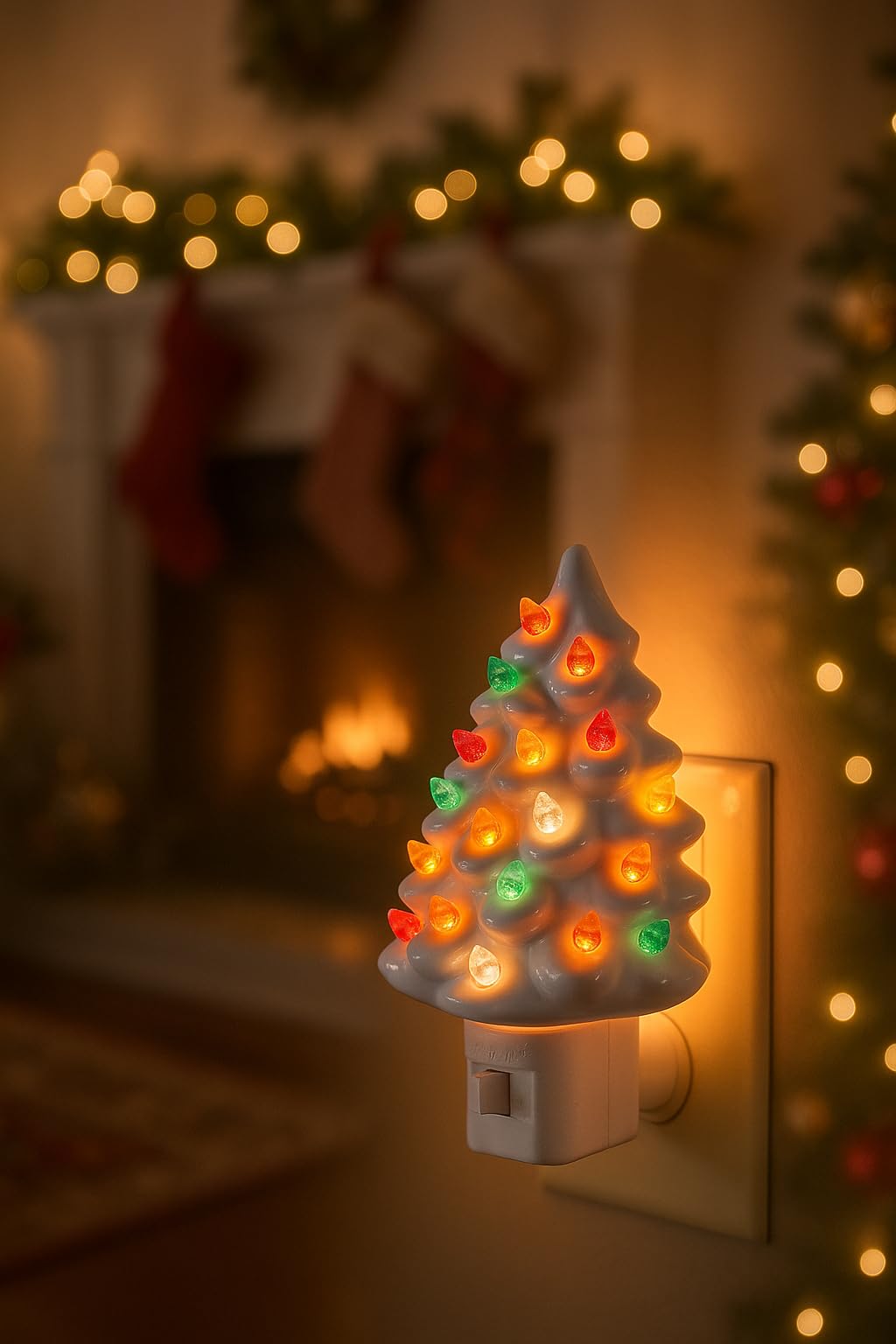 Collections Etc. Decorative Ceramic Christmas Tree Night Light -White