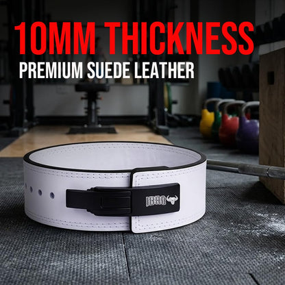 IBRO Powerlifting Lever Gym Belt – Power 10MM Extreme Heavy Duty Genuine Leather Belts - Squats Deadlifts Bodybuilding Weight Lifting IPF Power Lifting Strongman for Men 10mm AllWhite XL