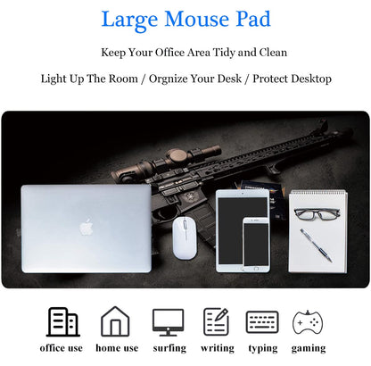 RTGGSEL 31.5x11.8 Inch Non-Slip Long Extended Large Gaming Mouse Pad with Stitched Edges XL Laptops Keyboard Mouse Mat (Black Gun)