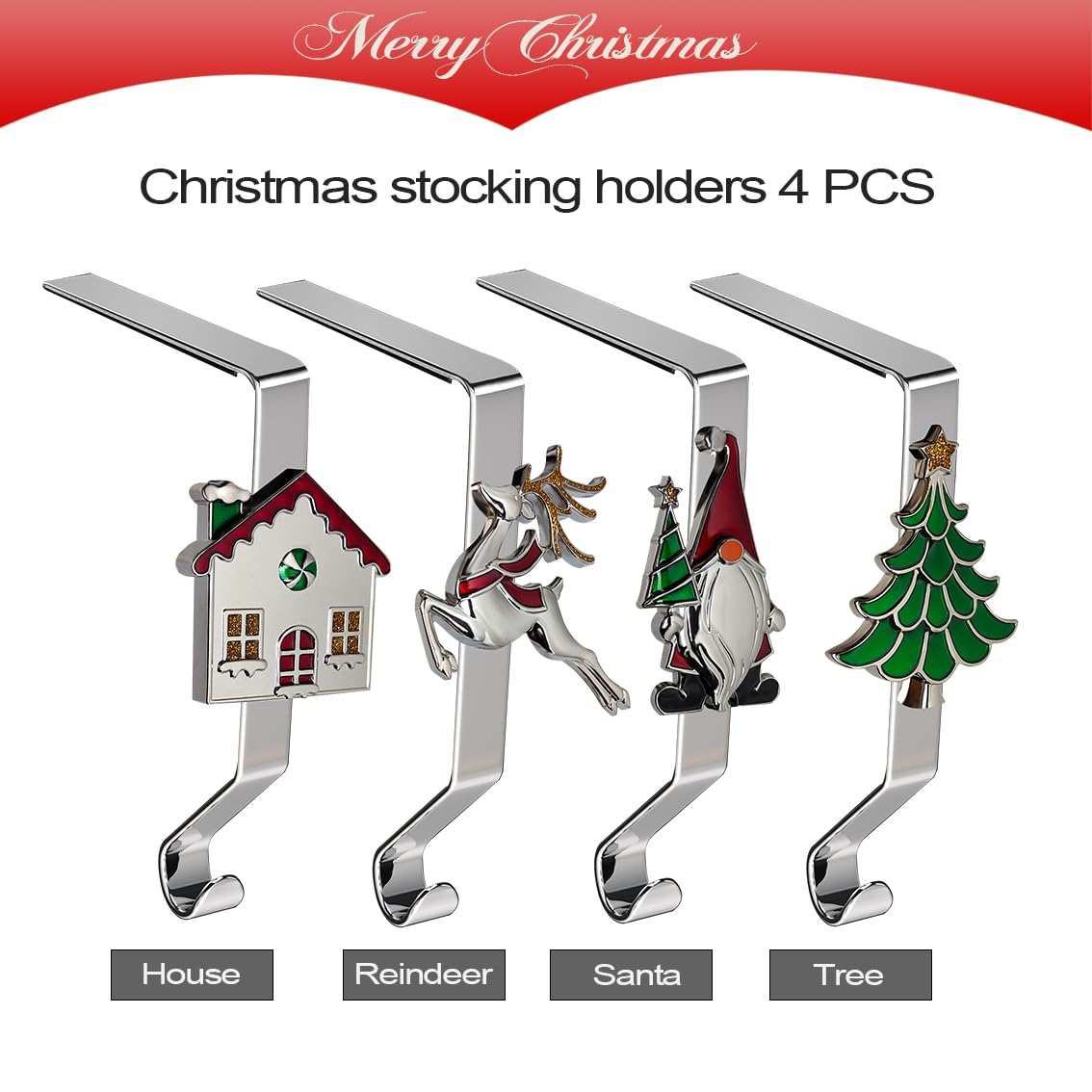 K-MLICE Christmas Stocking Holders Set of 4, Christmas Stocking Holders for Mantle Set of 4, Fireplace Stocking Hangers 4 Pack, Stocking Stand, Farmhouse Rustic Xmas Decorations for Home Indoor