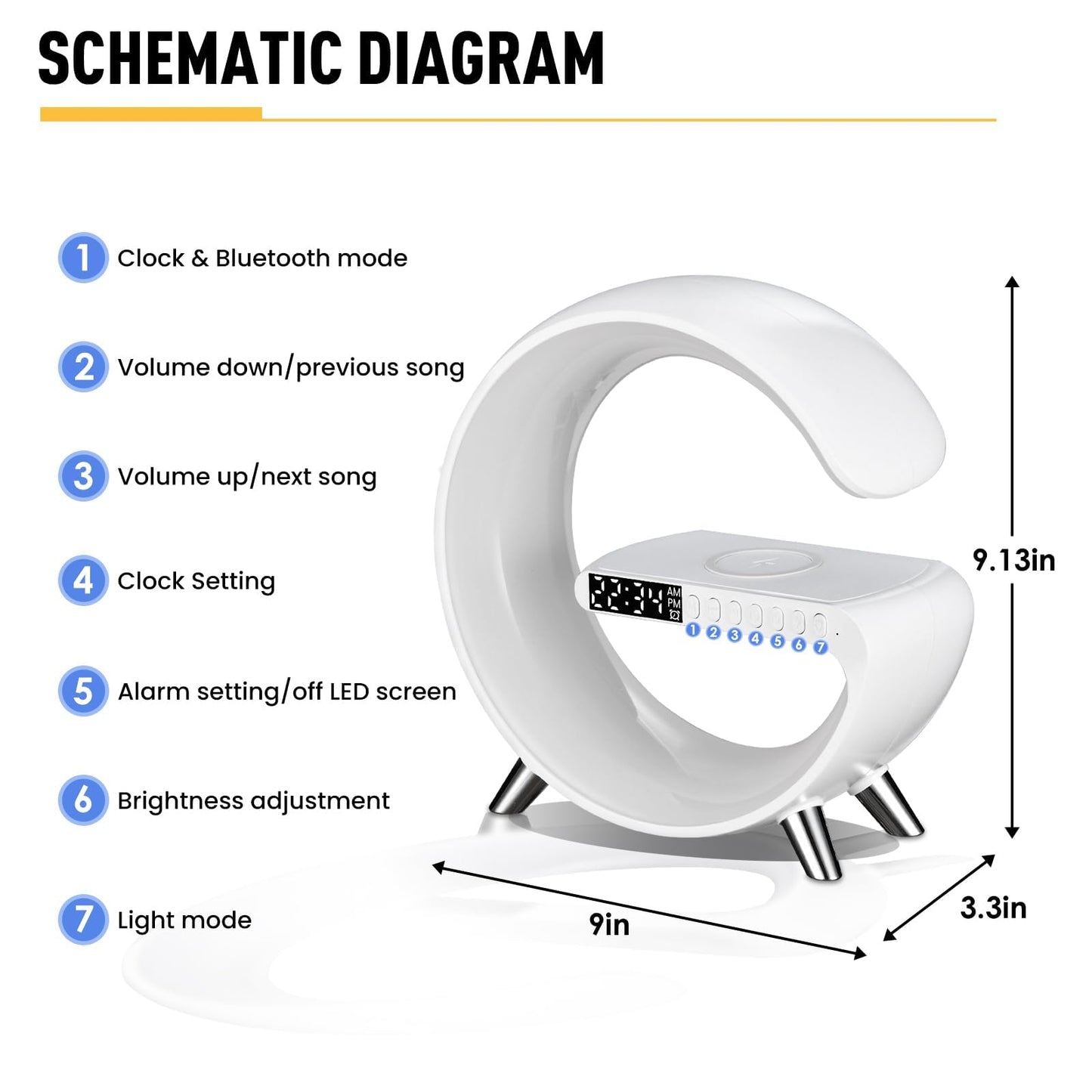 Smart LED Table Lamp,4-in-1 Wireless Charger with Speaker,Night Light, Alarm Clock, and Bluetooth Speaker with App Control, Ideal Gifts for Home, Office, Christmas(White)