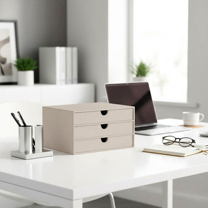 UnionBasic Document Organizer, 3-Drawer File Cabinet Document Storage Box, Office Desktop Filing Organizer, Beige