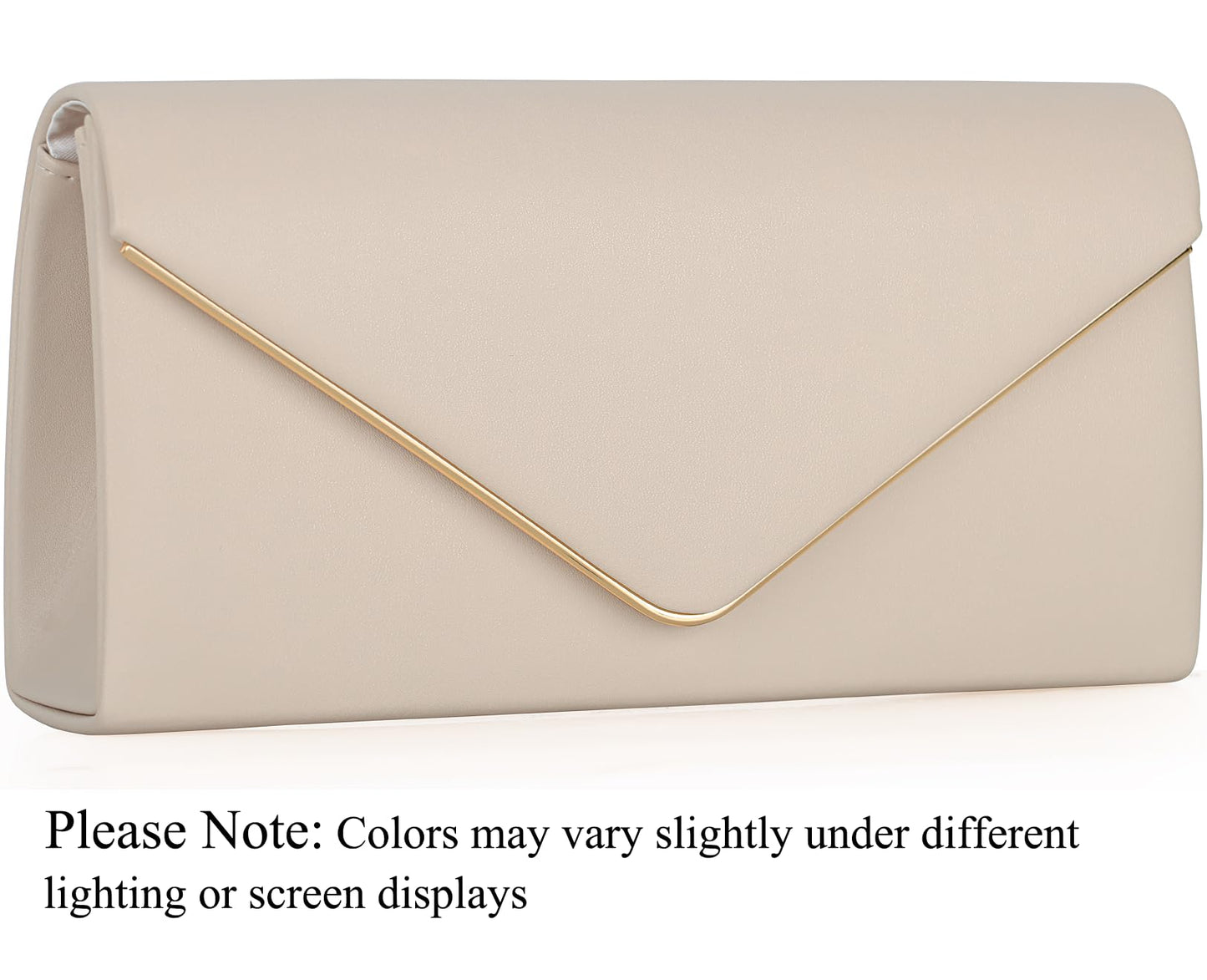 Vegan Leather Envelope Clutch Bag Classic Dressy Purse Foldover Evening Handbag Beige Medium