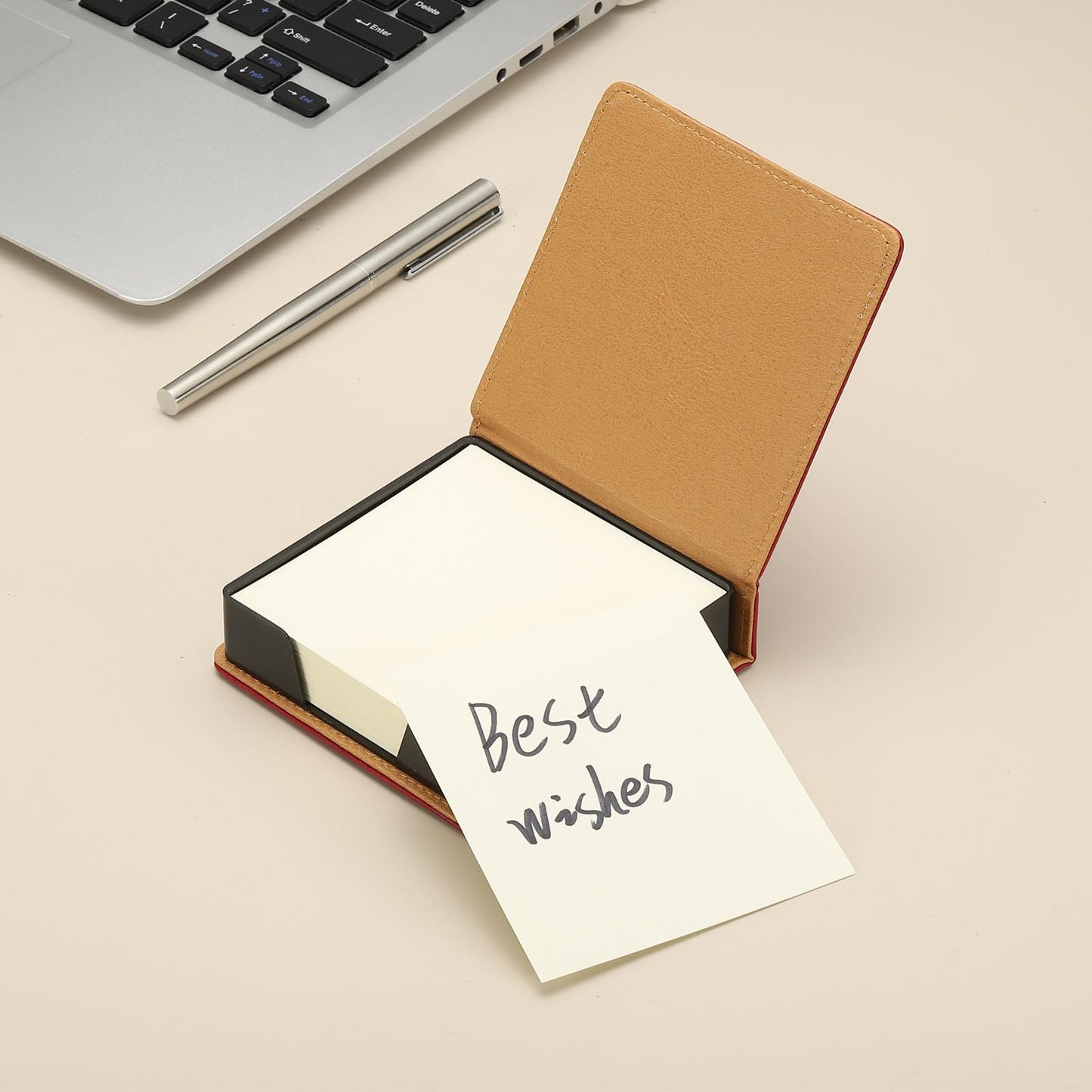 PATIKIL 140 Sheets Leather Sticky Notes Holder, 10in Post Notes Holder Storage Box Desktop Mini Square Case Business Card Holder Memo Pad Organizer for Desk Home Office Notebook, Red