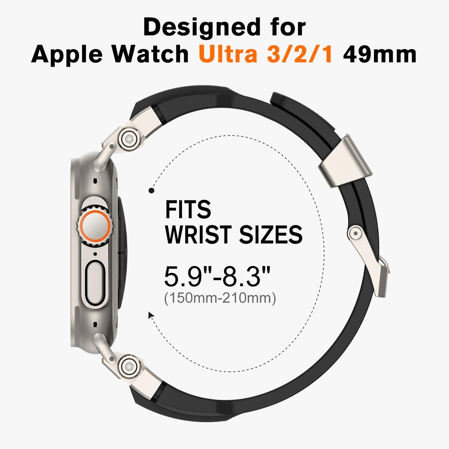 amBand Bands Compatible with Apple Watch Ultra 3/2/1 49mm, M1 Sport Series Rugged Durable Strap with Metal Connector to Match Ultra's Titanium Case for iWatch 49mm Men Titanium/Black