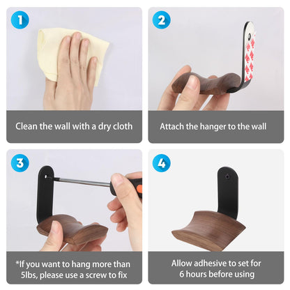 Mt.Jun Walnut Wood Headphone Wall Mount Holder, with VHB Adhesive Tape and Screw, Holds 10 lbs (Black & Walnut Wood)