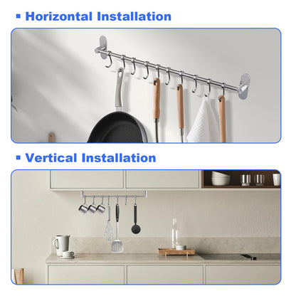 Utensil Hanging Rack with 12 Removable Hooks Nail Free by Kelelife, Stainless Steel Wall Mounted Coat Hat Rack Kitchen Tool Hooks Hangers in Kitchen or Bathroom Brushed Nickel