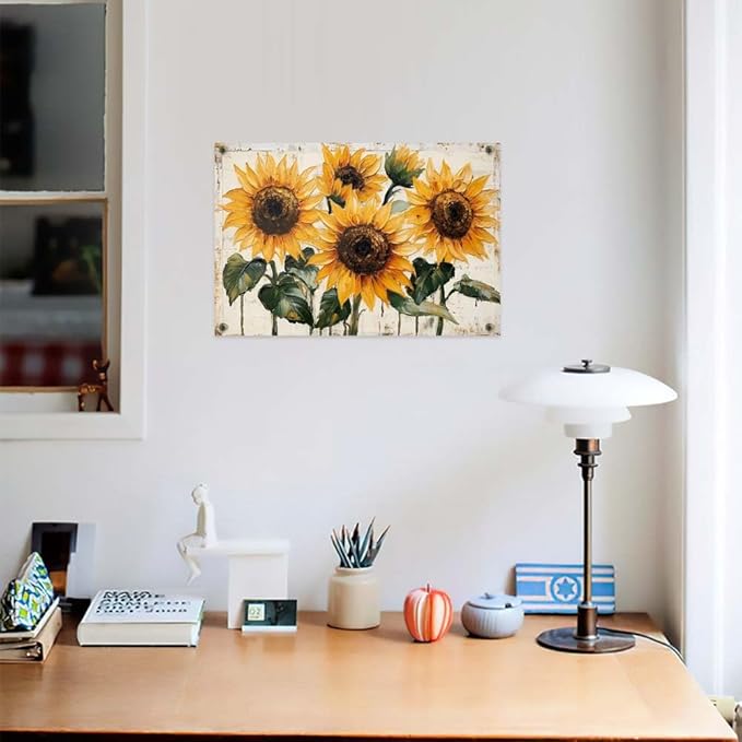 Yesad Sunflower Décor Vintage Flower Pictures Canvas Wall Art, Farmhouse Wall Art Rustic Wall Décor for Living Room Bedroom Kitchen Floral Print Poster (Unframed,18”x12”,Sunflower1)