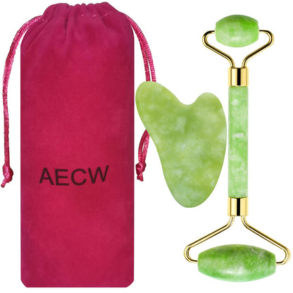 AECW Natural Jade Roller for Face Eyes Tool Jade Facial Roller Noiseless Facial Massage Roller