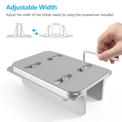 OMOTON Vertical Laptop Stand Holder, Desktop Aluminum Stand for MacBook with Adjustable Dock Size, Fits All MacBook, Surface, Chromebook and Gaming Laptops (Up to 17.3 inches), Silver