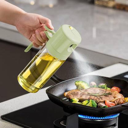 Oil Sprayer for Cooking, 18.6oz/550ml 2 in 1 Olive Oil Dispenser Bottle for Kitchen, Oil Mister Spray Bottle for Cooking, Air Fryer, Salad, Frying, BBQ (Creamy White)