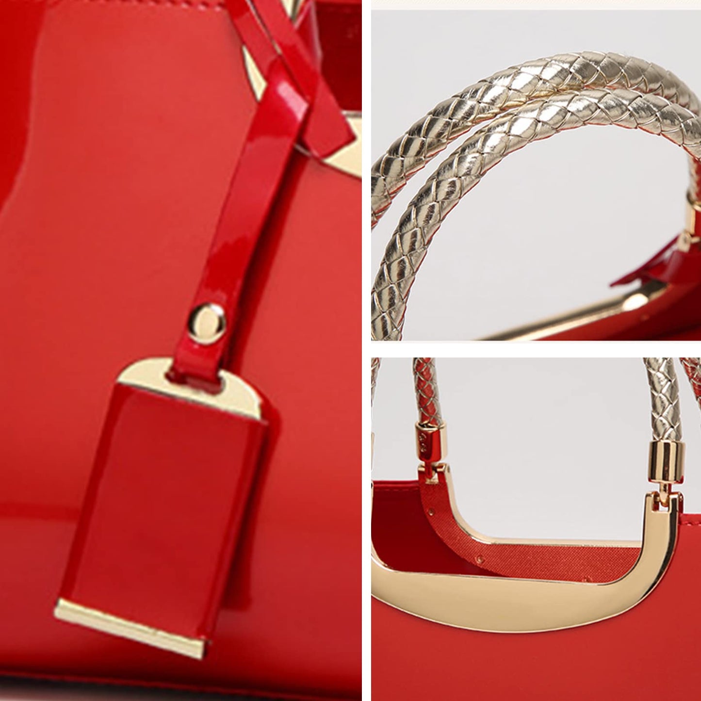 jessie Patent Leather Structured Shoulder Handbag Women Evening Party Satchel Crossbody Top Handle Bags (Red)