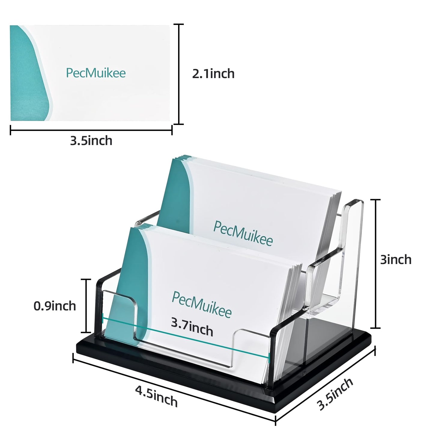 PecMuikee Business Card Holder for Desk，Acrylic Business Card Display Stand,Multiple Business Card Holders for Office, Exhibition, Home, Restaurant 2 Slot 1pcs Tier