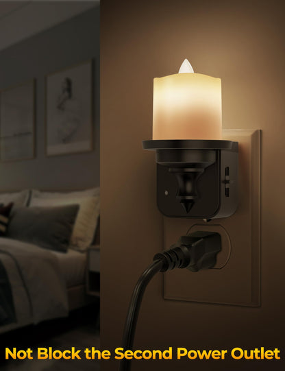 Briignite Flameless Candle Night Lights, Amber Plug-in 2 Pack, LED Candle with Light Sensor, 0-100LM Dimmable, Kids Hallway Bathroom Nightlight
