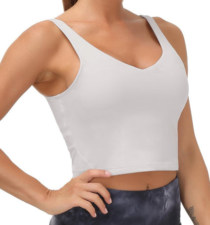 Women’s Longline Sports Bra Wirefree Padded Medium Support Yoga Bras Gym Running Workout Tank Tops (Light Grey, Small, s)
