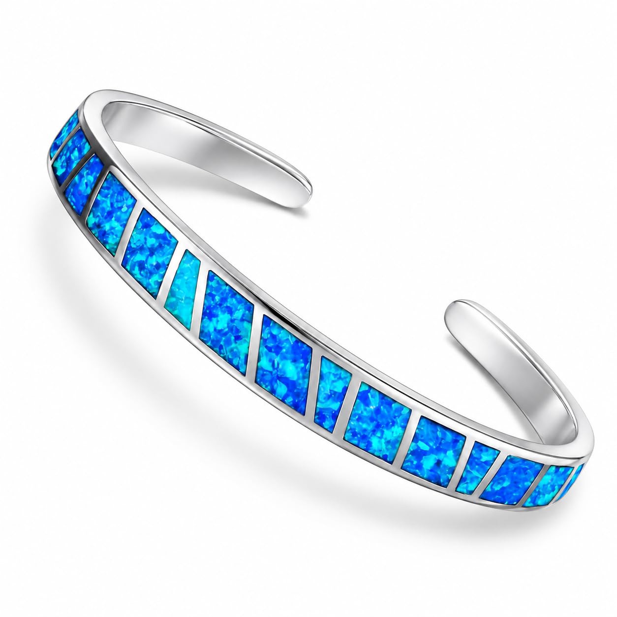 Blue Fire Opal Cuff Bracelet for Women – Turquoise & Lapis Style Silver Bangle, Adjustable Boho Southwestern Jewelry Gift