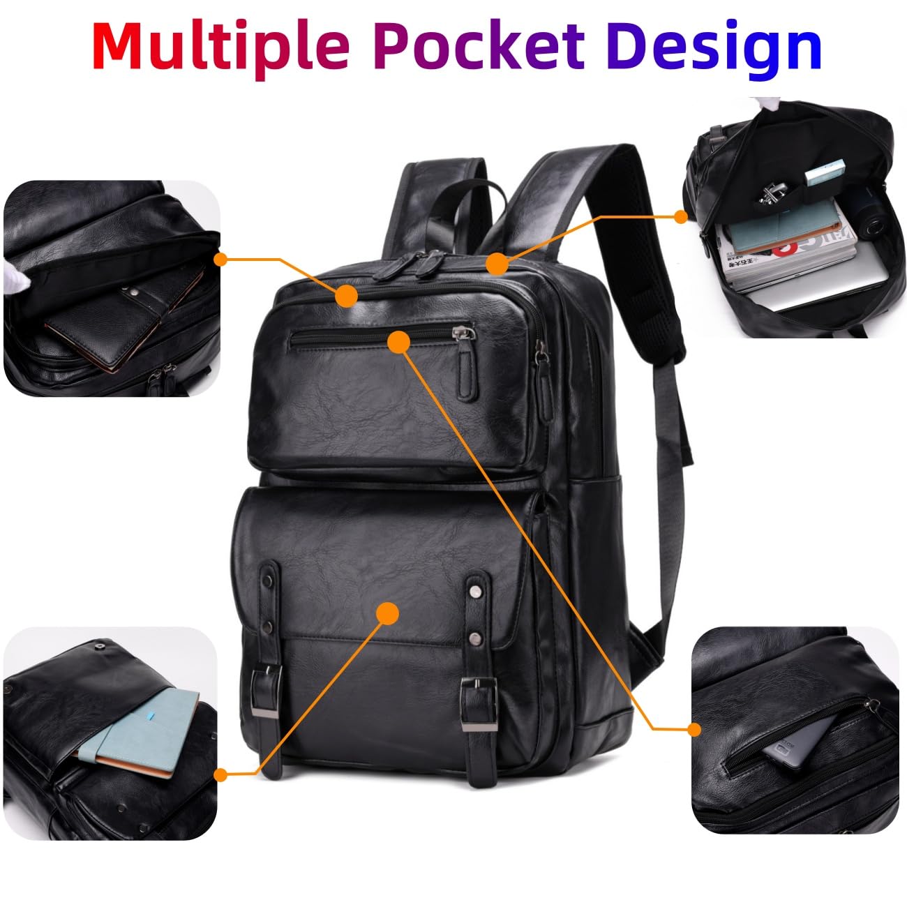 ORILOOSEN PU Casual Backpack，Men Women casual Leather laptop backpack，Daily commuter leather backpack，work bag (Brown)