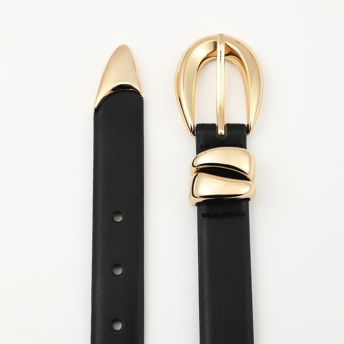 RISANTRY Black Leather Belt for Women Stylish Design with Gold Buckle Ladies Black Belt Perfect for Jeans Dresses