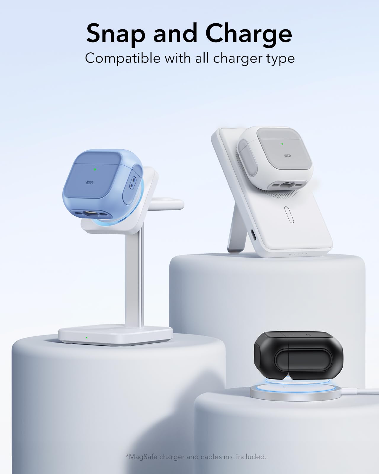 ESR for AirPods 4 Case, Compatible with AirPods 4th Generation Case (2024) (USB-C), Compatible with MagSafe, Drop Protection Cover with Lanyard, Magnetic Lid Lock, Orbit Hybrid Series, White