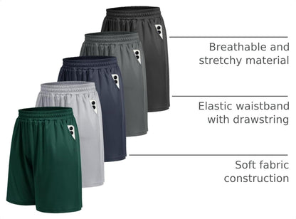 BOOJO 5 Pack Athletic Gym Mens Shorts - Workout Black Quick Dry Basketball Shorts with Pockets for Running Casual Activewear