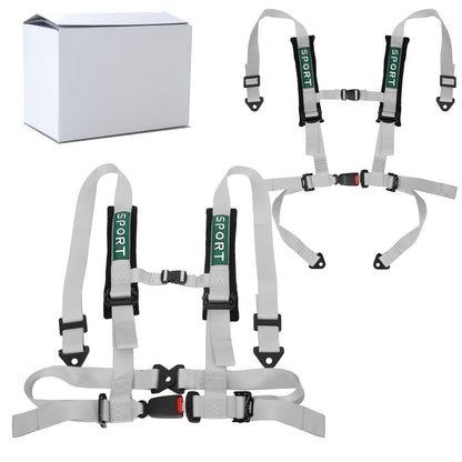 BESTZHEYU 4 Point Harness SFI with 2 Inch Heavy Duty Shoulder Padding with Quick Auto buckle for UTV ATV Sports Car, Racing Car, Car Silver Racing Harness 2 PCS